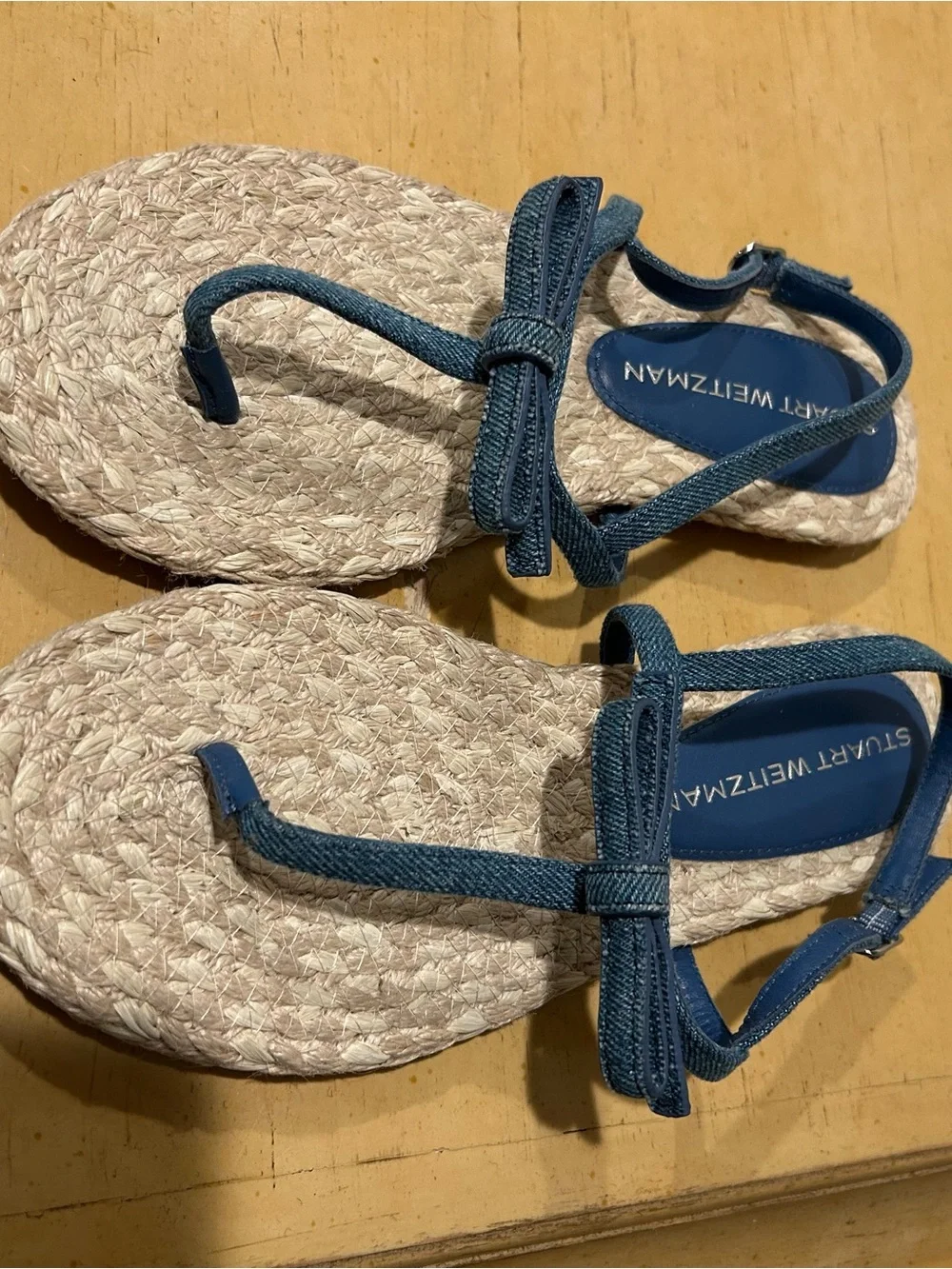 Stuart Weitzman felicity bow-detailed women’s denim espadrille sandals size 8.5